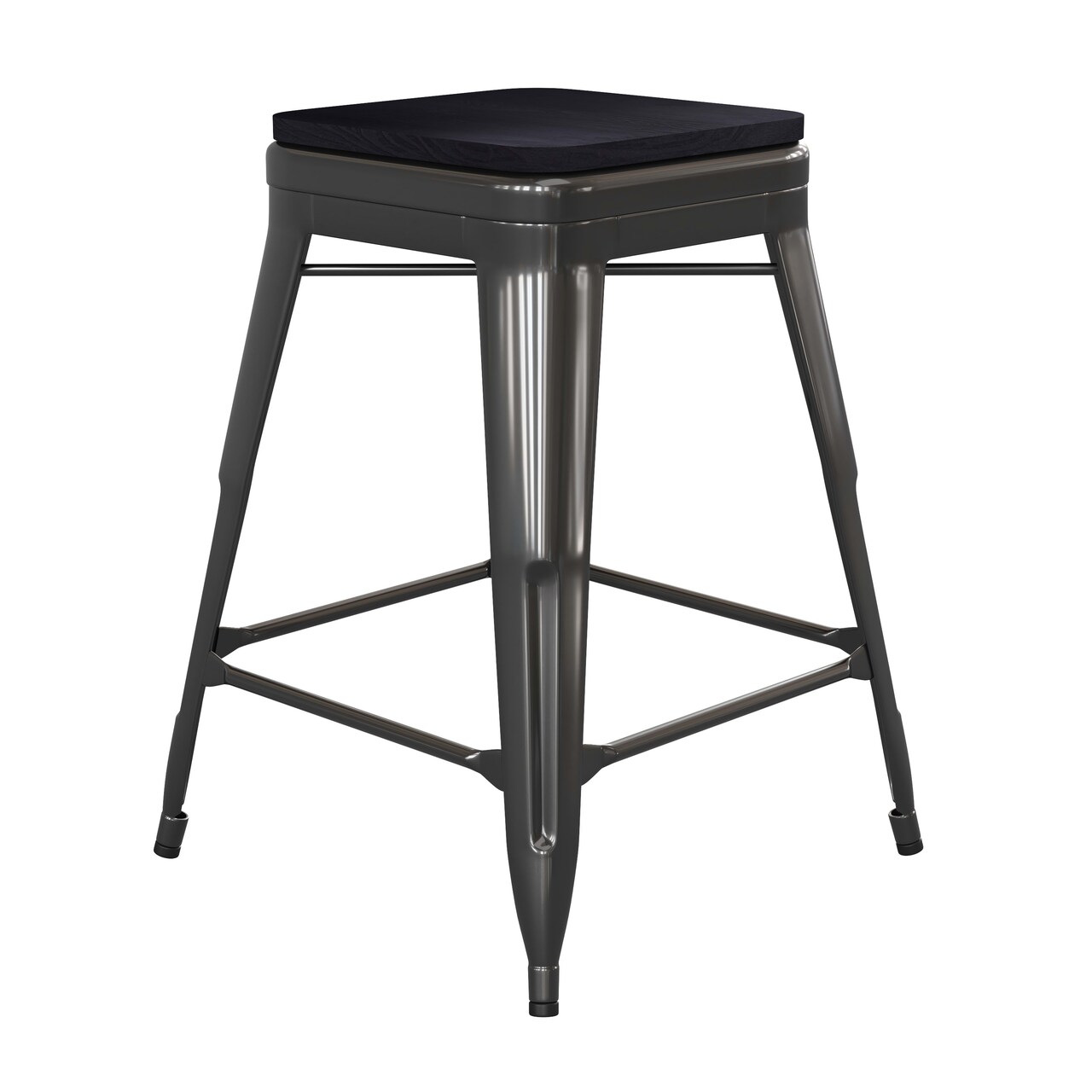 Emma and Oliver Cory Set of Four Backless Metal Stools with All-Weather Poly Resin Seats for Indoor Use Only